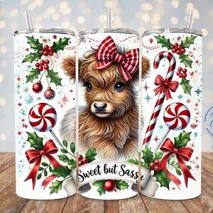 Christmas Highland Cow Tumble, Sweet But Sassy Cow Tumbler, Cute Christmas Cup